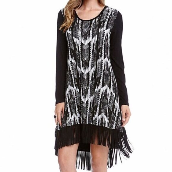 Karen Kane Black & Off-White Tribal Fringe Dress - Picture 2 of 7